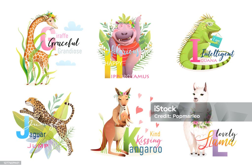 Animals Abc Alphabet School Collection For Kids Stock Illustration -  Download Image Now - Watercolor Painting, Animal, Hippopotamus - iStock