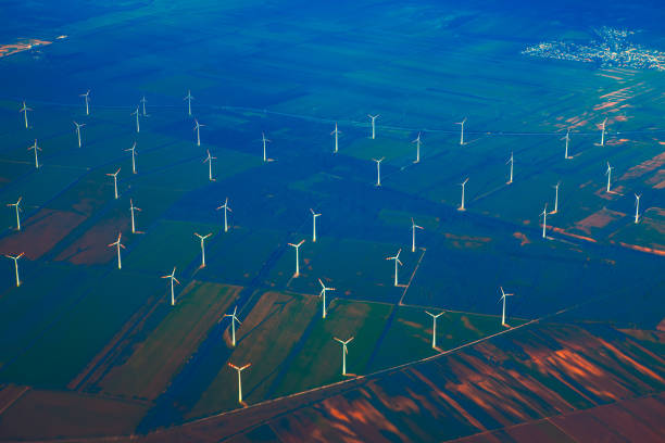 istock Aerial view of wind turbines 1277662896