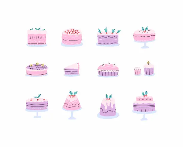 Vector illustration of Set of different cakes