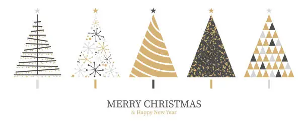 Vector illustration of Christmas card background with abstract christmas tree decoration gold black isolated