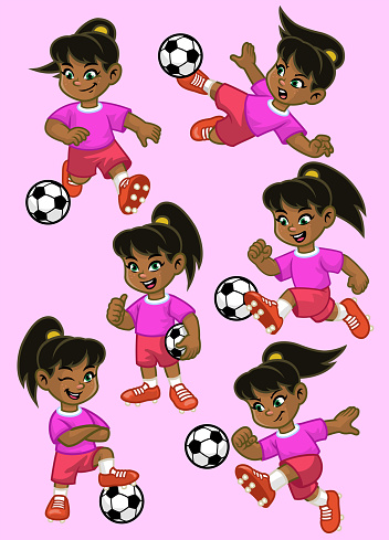 Ilustración de Set De Dibujos Animados De Niña Jugador De Fútbol y más  Vectores Libres de Derechos de Adolescente - Adolescente, Adulto joven,  Alegre - iStock