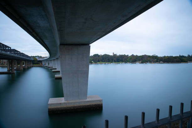 istock Old iron bridge and new concrete bridge side by side on Sydney harbour Australia 1277676648