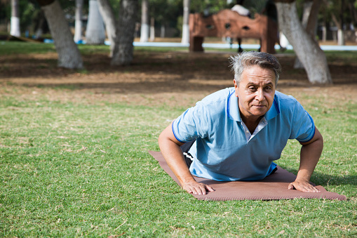 Indian, Senior man, Morning, workout, Yoga,