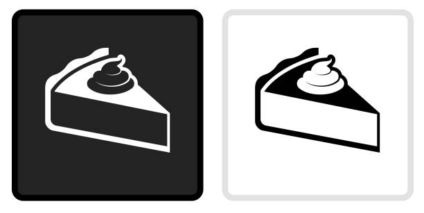 ilustrações, clipart, desenhos animados e ícones de ícone da torta no botão preto com capotamento branco - 1789