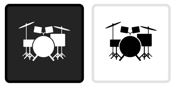 illustrations, cliparts, dessins animés et icônes de icône d’instrument de tambour sur le bouton noir avec le renversement blanc - drum