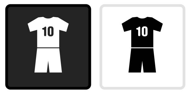 ilustrações, clipart, desenhos animados e ícones de ícone de jersey no botão preto com capotamento branco - american football sports uniform football white background