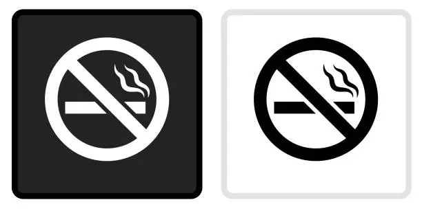 Vector illustration of No Cigarette Smoking Icon on  Black Button with White Rollover