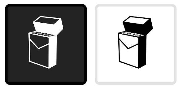 Cigarette Pack Icon on  Black Button with White Rollover. This vector icon has two  variations. The first one on the left is dark gray with a black border and the second button on the right is white with a light gray border. The buttons are identical in size and will work perfectly as a roll-over combination.