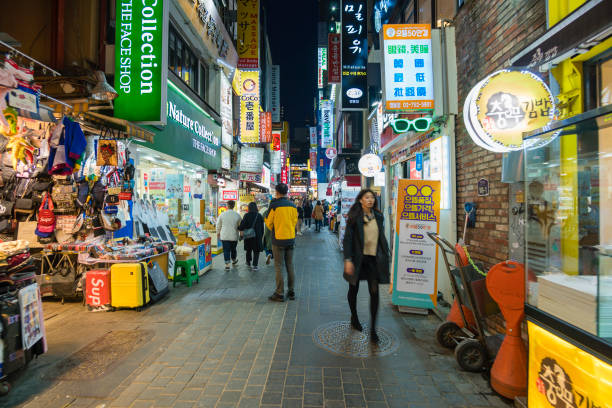 Seoul, South Koera - Oct 29, 2019: Walking along Myeongdong shopping district in Seoul
