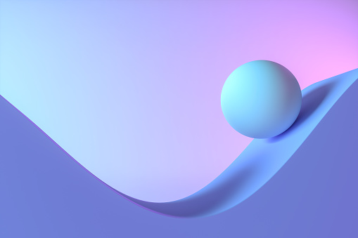 3d rendering of sphere on wavy road. minimal idea, business concept.