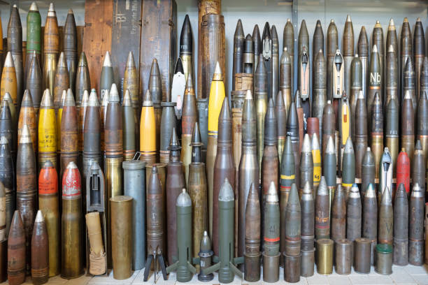 istock Overloon, the Netherlands on july 30, 2020: Collection of old artillery shells from different periods of time 1277712277