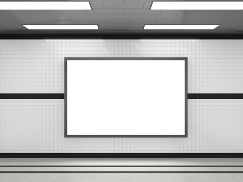 Subway advertising light box Large blank billboard Banner signage mock up display Modern interior 3d render