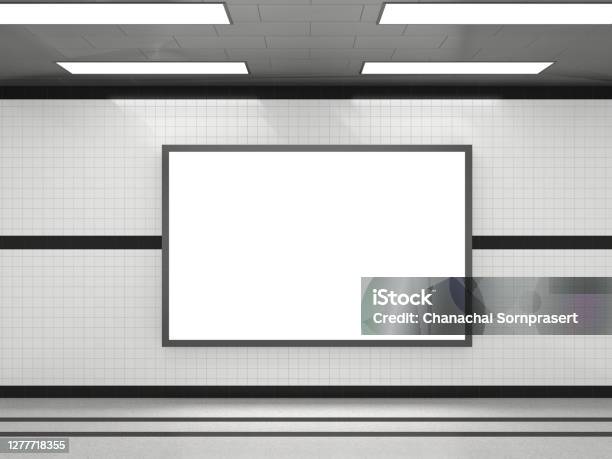 Subway Advertising Light Box Large Blank Billboard Banner Signage Mock Up Display Modern Interior 3d Render Stock Photo - Download Image Now