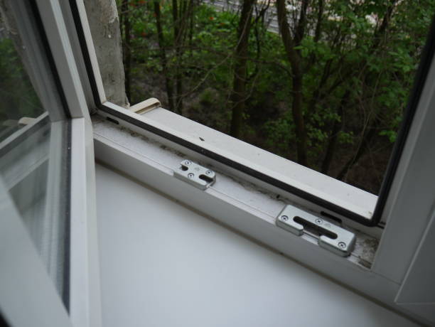 open plastic window. You can see the street. Summer
