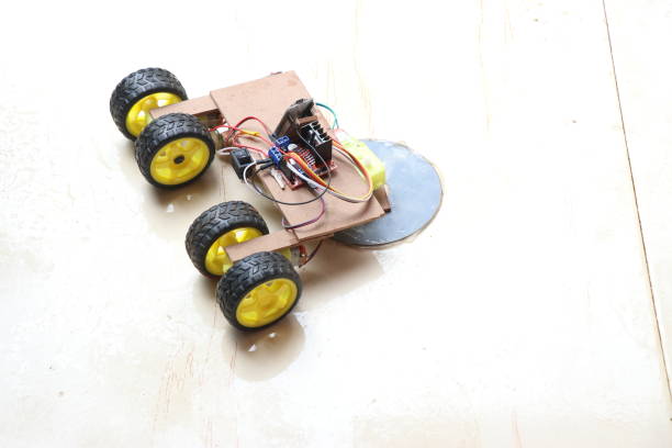 istock Floor cleaning robot which is controlled by smartphone which is having wheels and a mop at the front which spins 1277719384