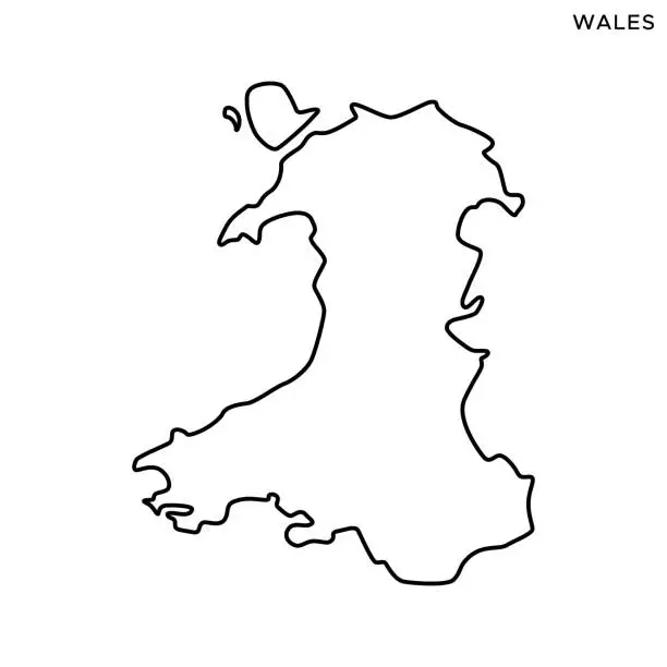 Vector illustration of Wales Map Vector Stock Illustration Design Template. Editable Stroke.