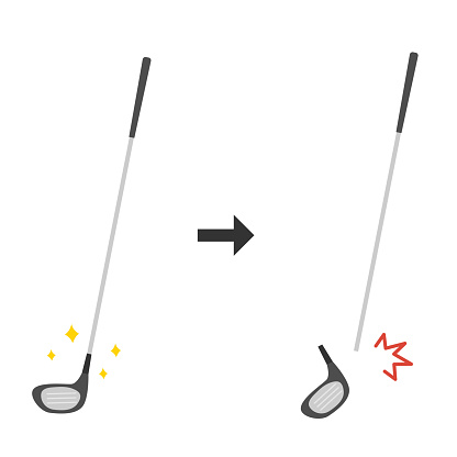 Illustration of a beautiful golf clubs and a damaged golf clubs.