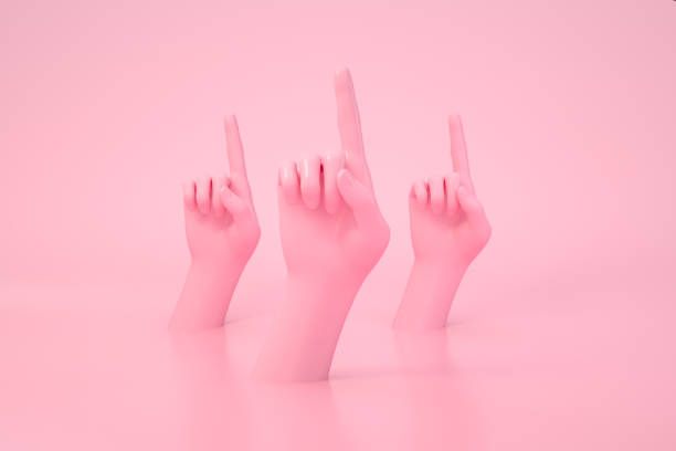 3d rendering of Female Hand Pointing Up, Pink Color Background.