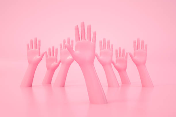 istock 3D Hand Gesture, Female Mannequin, Open Palm, Pink color background 1277724032