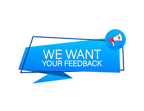 istock Hand Holding Megaphone with We want your feedback. Megaphone banner. Web design. Vector stock illustration. 1277725508