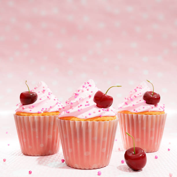 istock 3d render of three cupcakes with swirled icing and cherries 1277730058