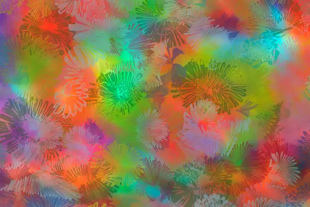 Photo of Abstract flowers on rainbow background