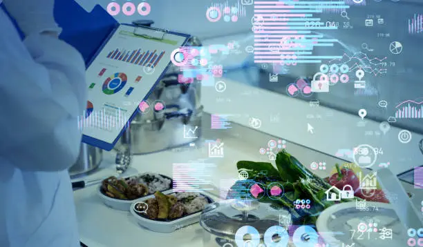 Photo of Nutrition science concept. Data analytics of foods.