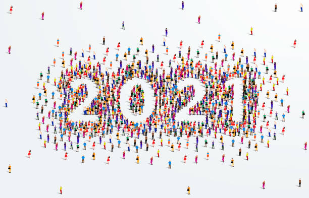 istock Happy New Year 2021. A Large group of people form to create 2021. Vector illustration. 1277731343