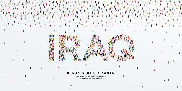 人間の国名イラク大勢の人々がイラクという国名を作るために形成するベクトルの図 なわばり意識のベクターアート素材や画像を多数ご用意