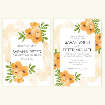 hand painted wedding invitation template with poppy flower