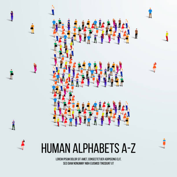 istock large group of people form to create capital letter E. clean vector people alphabet or people font. letter or alphabet E. 1277739756