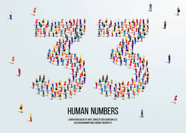large group of people form to create number 33 or thirty three. people font or number. vector illustration of number 33. large group of people form to create number 33 or thirty three. people font or number. vector illustration of number 33. number 33 stock illustrations