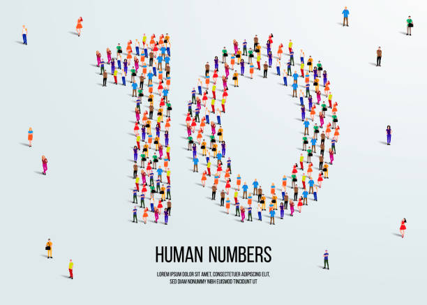 большая группа людей формируется для создания числа 10 или 10. шрифт или номер. векторная иллюстрация числа 10. - number 11 stock illustrations