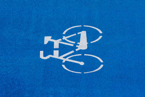 High angle view of bicycle sign on bike path