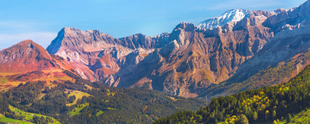 다채로운 바위 산맥 일몰, 스위스 알프스 - eiger 뉴스 사진 이미지