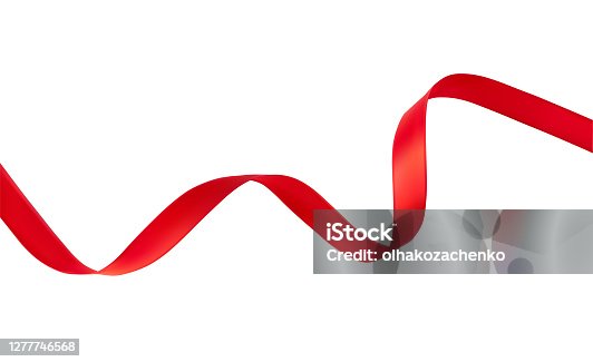 istock Silk red wavy ribbon isolated on white background vector realistic illustration. Holiday decoration element. New Year, Christmas, X-mas, anniversary holidays concept 1277746568