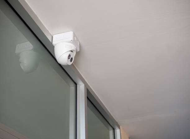 istock CCTV is located on the wall under the white ceiling. 1277746609