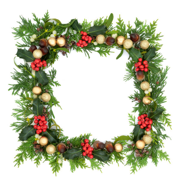 istock Festive Christmas Border with Flora and Baubles 1277747088