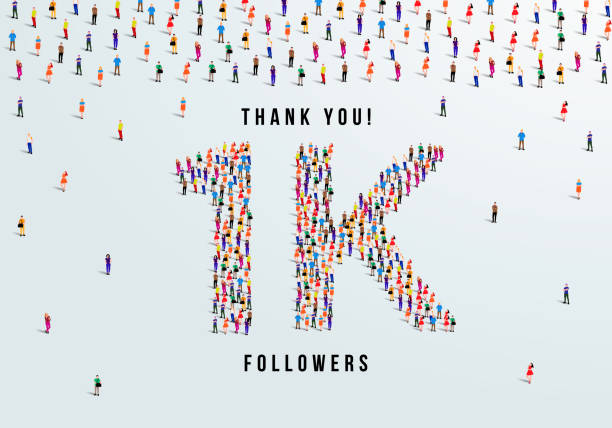 Thank you, 1k or one thousand followers celebration design. Large group of people form to create a shape 1k. Vector illustration. Thank you, 1k or one thousand followers celebration design. Large group of people form to create a shape 1k. Vector illustration. number 1000 stock illustrations