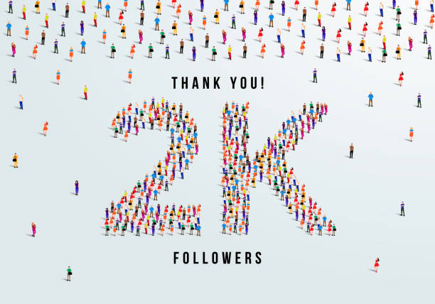 2k 또는 200,000 명의 팔로워 축하 디자인에 감사드립니다. 셰이프 2k. 벡터 일러스트레이션을 만들기 위해 많은 사람 그룹이 형성됩니다. - 2000 stock illustrations