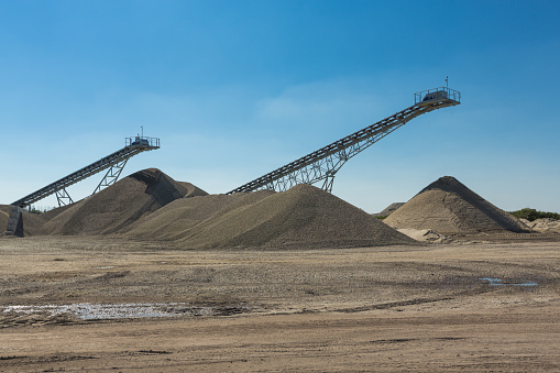 Conveyor belts in open-pit mining. No people.