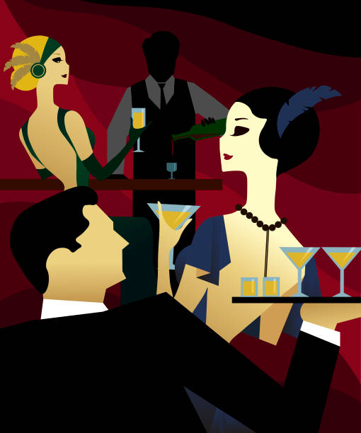 cocktail party 1920s cocktail party in noir style 1920 stock illustrations