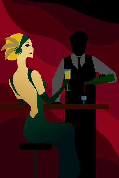 Woman in the Bar Woman at the 1920s Noir Bar 1930s style men image created 1920s old fashioned stock illustrations