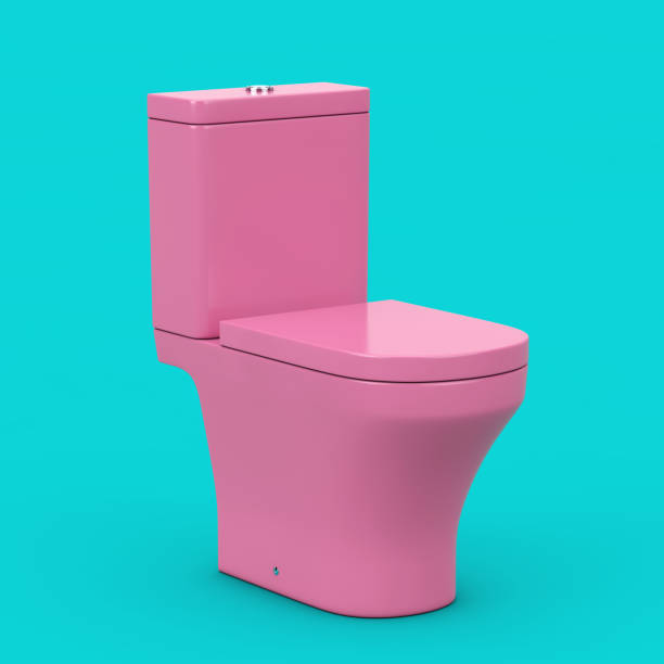 istock Modern Pink Ceramic Toilet Bowl in Duotone Style. 3d Rendering 1277760330