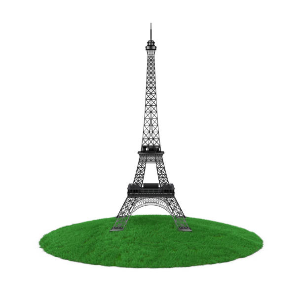 istock Paris Eiffel Tower Statue over Piece of Grass Land. 3d Rendering 1277760400