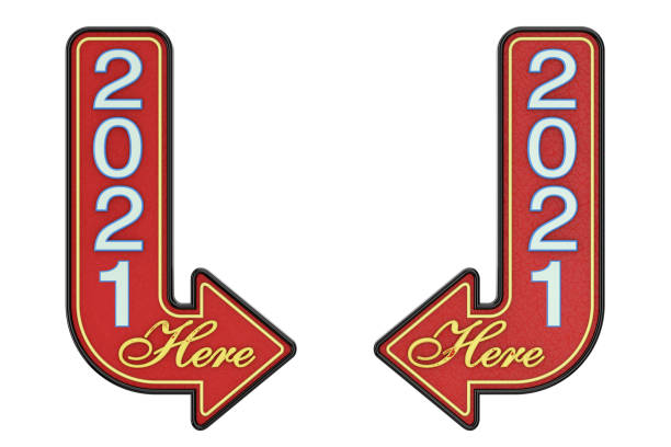 istock Vintage Rusty Metal 2021 New Year Here Arrow Sign. 3d Rendering 1277760445