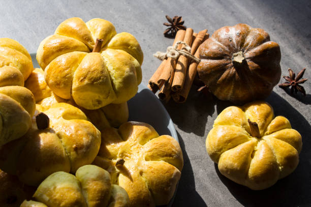 istock Fresh baked buns made of squash dough. 1277760804