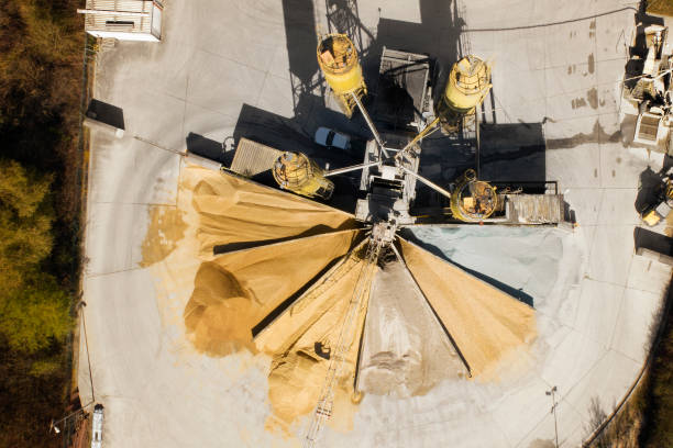 istock Gravel and sand open pit mining - aerial view 1277760823