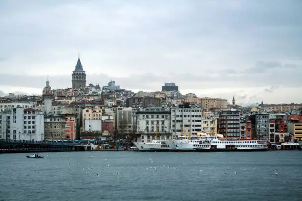 Picture of the Galata district,  in Istanbul, Turkey, with its iconic Galata Tower. it is a quarter within the borough of Beyoglu, in Istanbul, known as Karakoy.