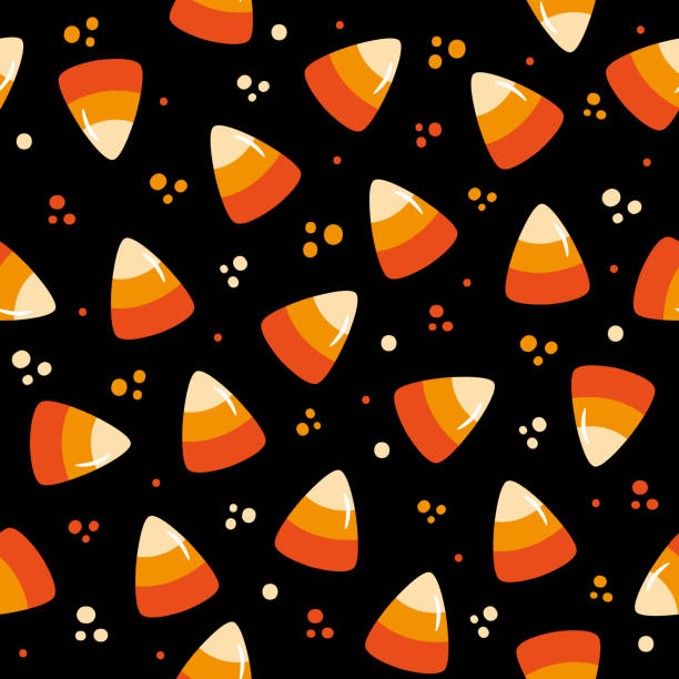 ハロウィーンのためのシームレスなパターン - 黒のバックゴーンにキャンディトウモロコシ。 - halloween candy candy corn backgrounds点のイラスト素材／クリップアート素材／マンガ素材／アイコン素材